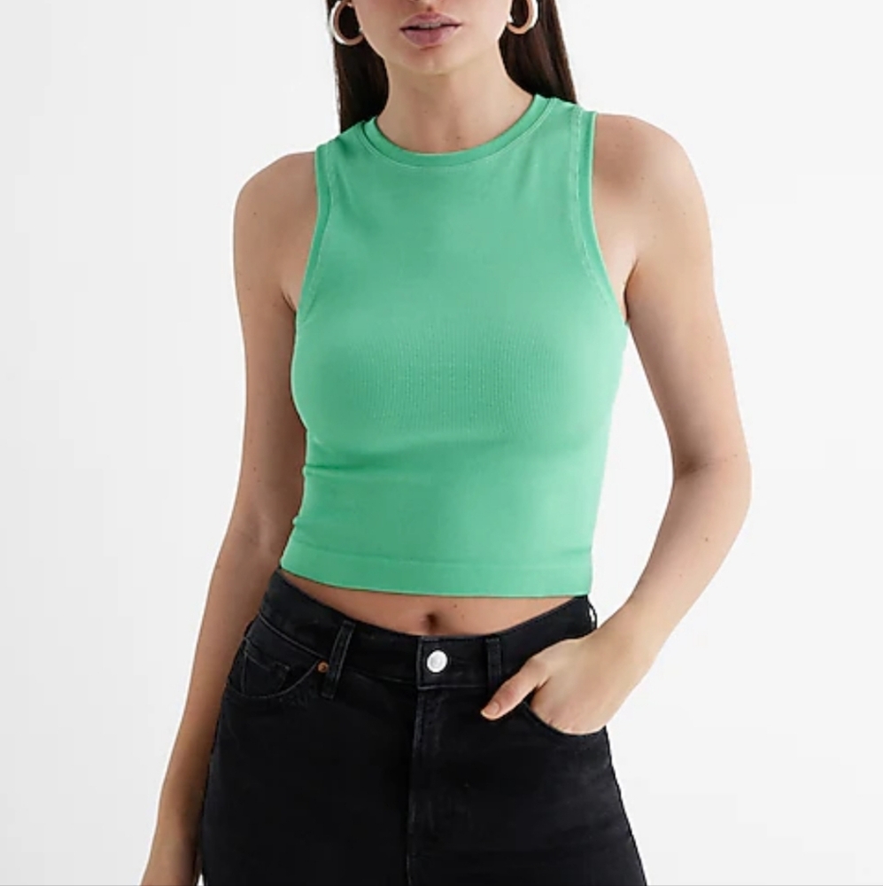 NWT Express Body Contour Seamless Ribbed High Neck Cropped Tank